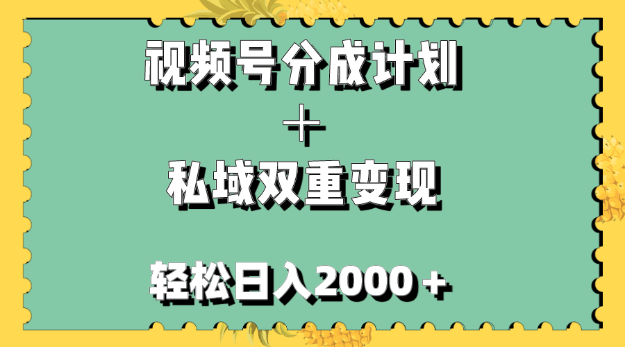 图片[1]-视频号分成计划＋私域双重变现，轻松日入1000＋，无任何门槛，小白轻松上手-阿灿说钱