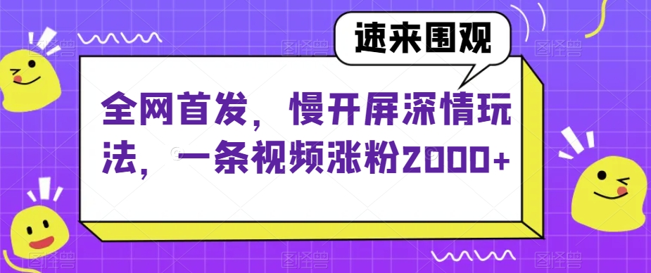 全网首发，慢开屏深情玩法，一条视频涨粉2000 【揭秘】