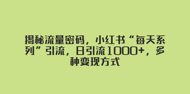 图片[1]-揭秘流量密码，小红书“每天系列”引流，日引流1000+，多种变现方式-阿灿说钱